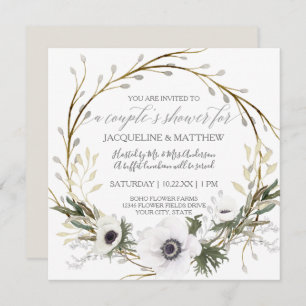 Couples Shower Modern Anemone Wreath w Eucalyptus Invitation