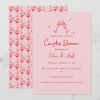 Couples shower modern pink red elegant handwritten