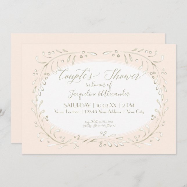 Couples Shower Modern Watercolor Wreath Foliage Invitation (Front/Back)