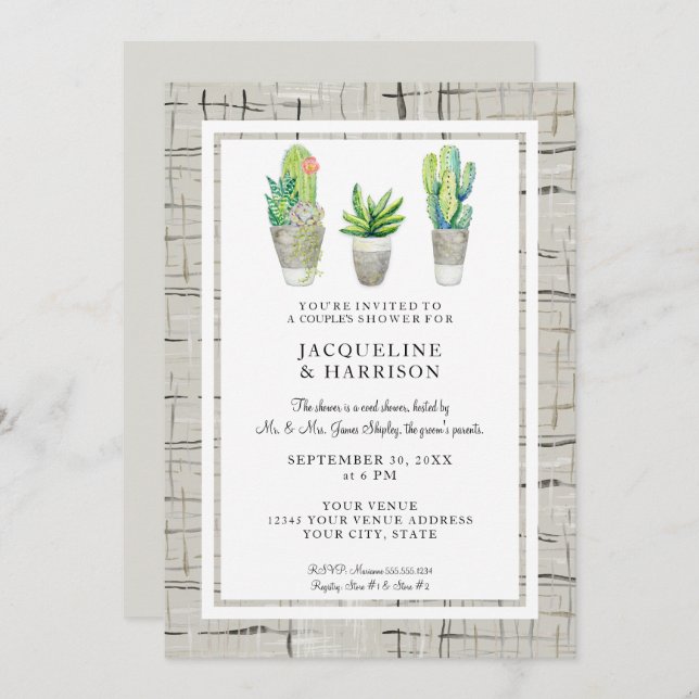 Couples Shower Painted Desert Succulent and Cactus Invitation (Front/Back)