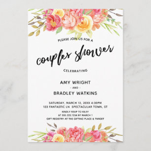 Couples Shower Painted Floral Wedding Reception Invitation