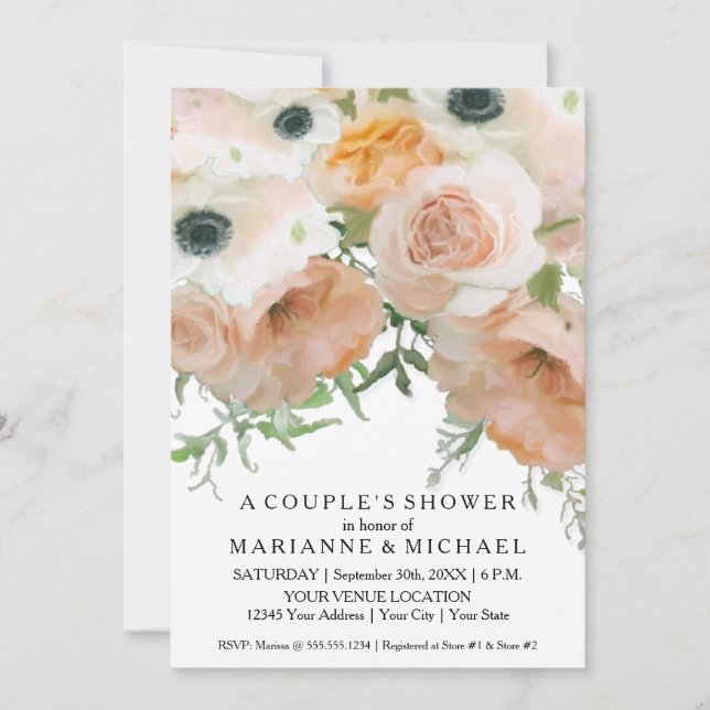 Couples Shower Pastel Petals Elegant Floral Invitation (Front)