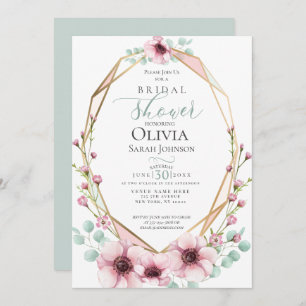 Couple's Shower   Pink Anemones and Foliage Invitation