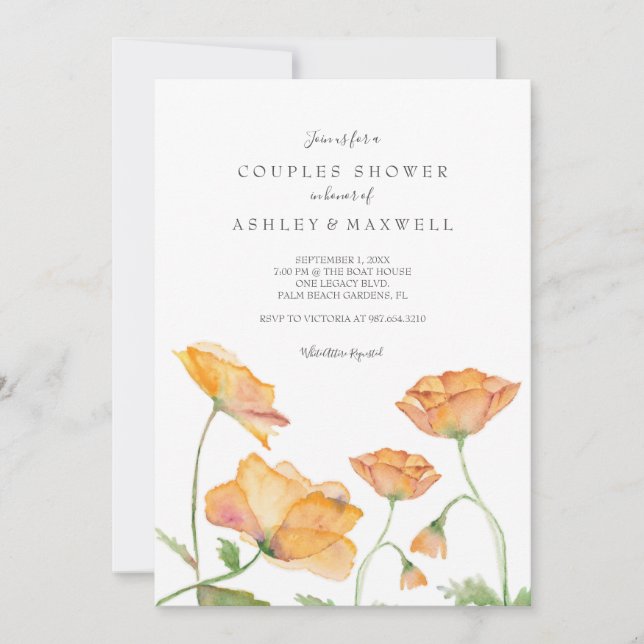 Couples Shower Poppies Watercolor Florals Invitation (Front)