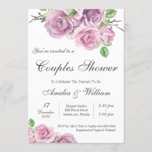 Couples Shower, Purple Flower Couples Baby Shower Invitation