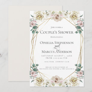 COUPLE'S SHOWER Romantic Ivory Floral Invitation