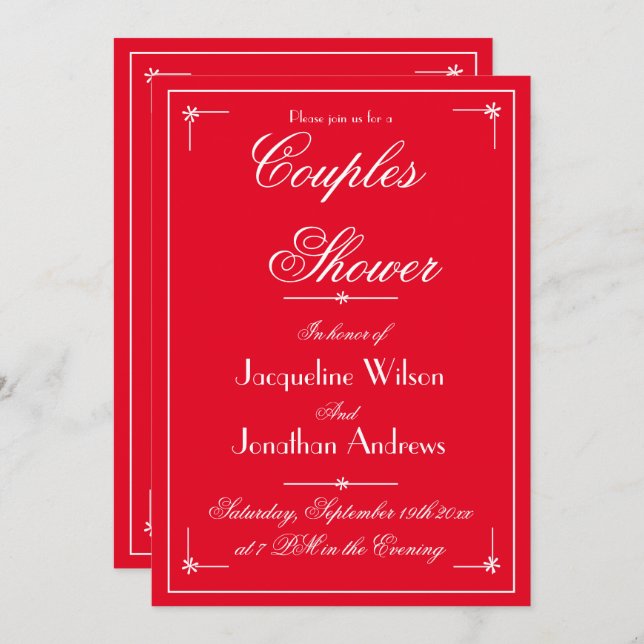 Couples Shower Romantic Red Custom Name Email RSVP Invitation (Front/Back)