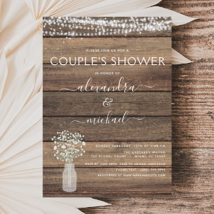 Couple's Shower Rustic Baby's Breath Farmhouse Invitation