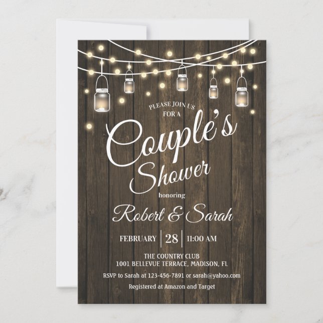 Couple's Shower - Rustic Wood Invitation (Front)