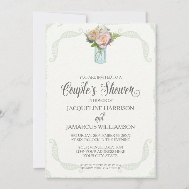 Couples Shower Rustic Wooden Board Lace Typography Invitation (Front)