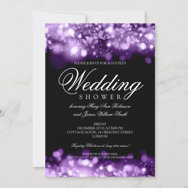 Couples Shower Sparkling Lights Purple Invitation (Front)