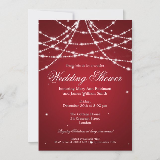 Couples Shower Sparkling String Red Invitation (Front)
