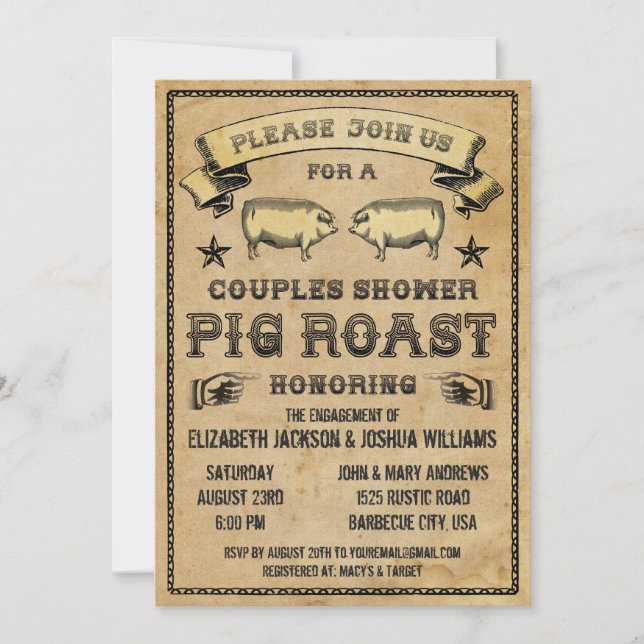 Couples Shower Vintage Pig Roast Invitation (Front)