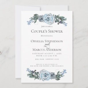 Couple's Shower   Watercolor Dusty Blue Floral Announcement