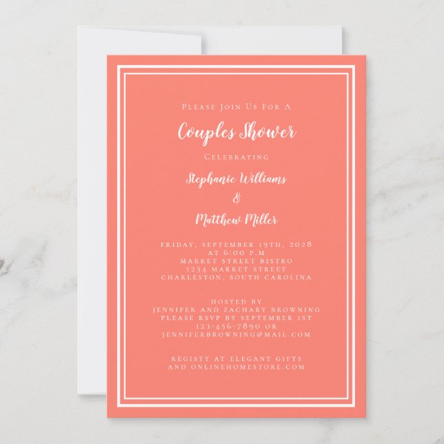 Couples Shower Wedding Engagement Coral White Invitation (Front)