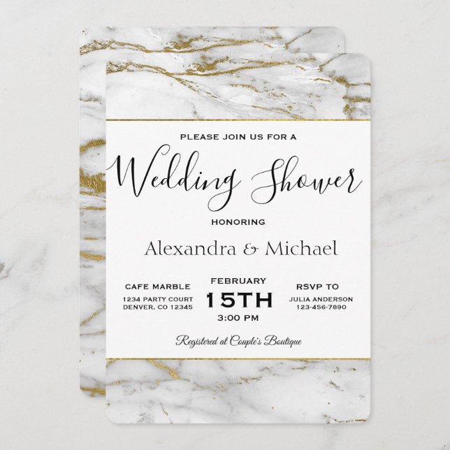Couple's Shower White & Gold Marble Invitation (Front/Back)