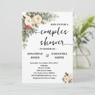 Couples Shower White Winter Flowers Invitation