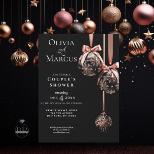 COUPLE'S Shower   Winter Pink and Onyx Baubles  Invitation