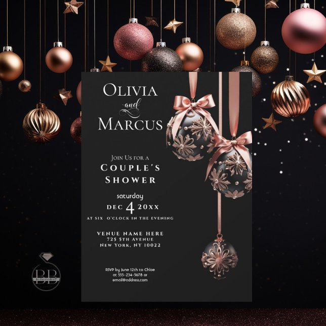 COUPLE'S Shower | Winter Pink and Onyx Baubles  Invitation (Creator Uploaded)