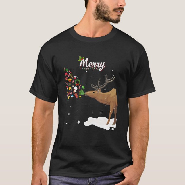 Couples Sick Reindeer Funny Ugly Merry Christmas S T-Shirt (Front)