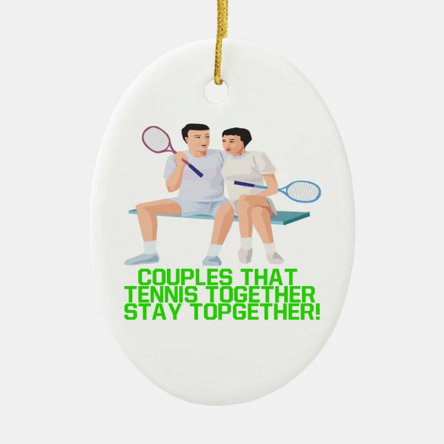 Couples That Tennis Together Ceramic Tree Decoration (Front)