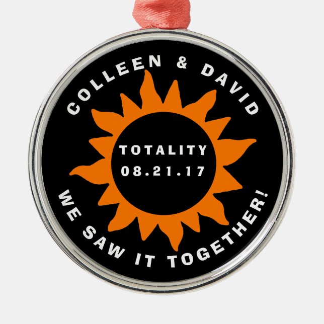 Couples Totality Solar Eclipse Personalised Metal Tree Decoration (Front)
