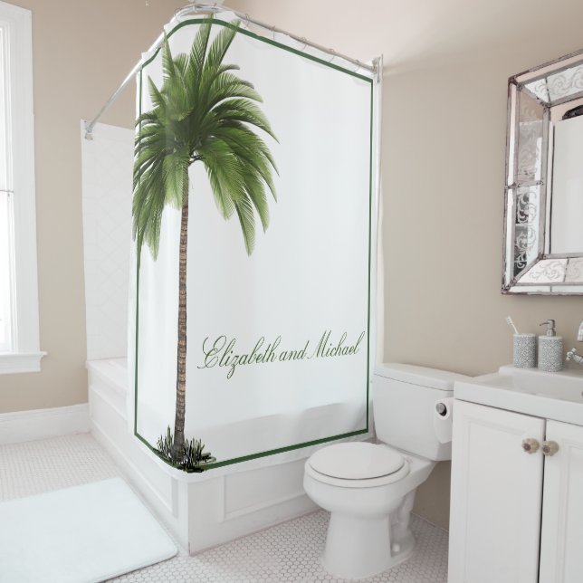 Couples Tropical Palm Tree Elegant  Shower Curtain (In Situ)