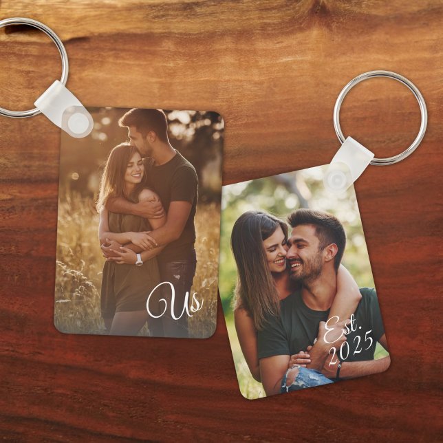 Couples Us Established Engagement Date Two Photo Key Ring (Creator Uploaded)