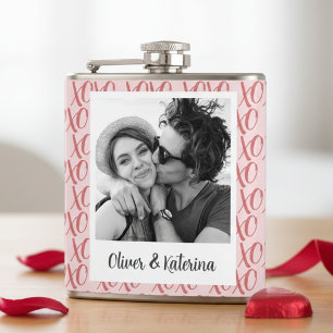 Couple's Valentine's XOXO Photo Hip Flask