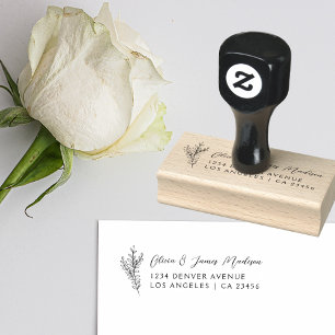 Couple's Wedding Address Simple Modern Botanical Rubber Stamp