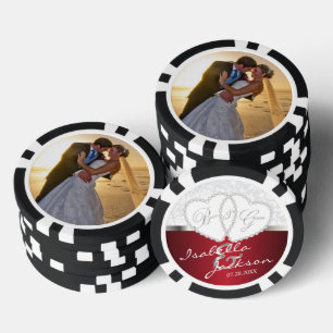 Couple's Wedding Design in Dark Red Poker Chips