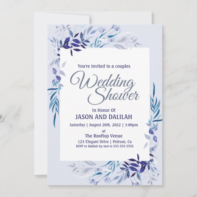 Couples wedding shower blue invitation (Front)