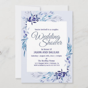 Couples wedding shower blue invitation