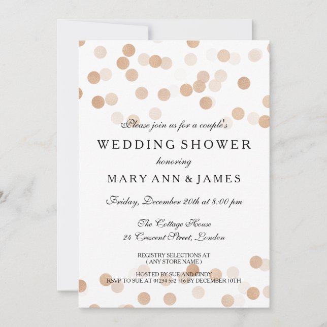 Couple's Wedding Shower Copper Foil Glitter Lights Invitation (Front)