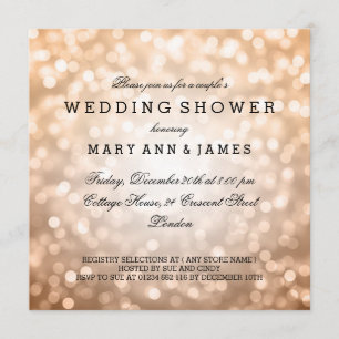 Couple's Wedding Shower Copper Glitter Lights Invitation