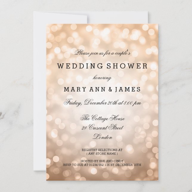 Couple's Wedding Shower Copper Glitter Lights Invitation (Front)
