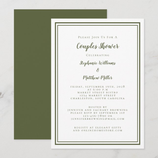 Couples Wedding Shower Engagement Green White Invitation (Front/Back)