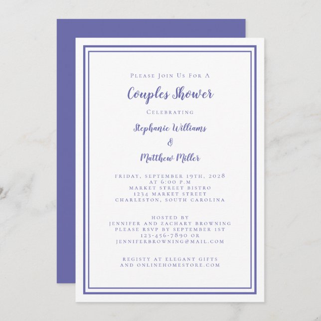 Couples Wedding Shower Engagement Periwinkle Blue Invitation (Front/Back)