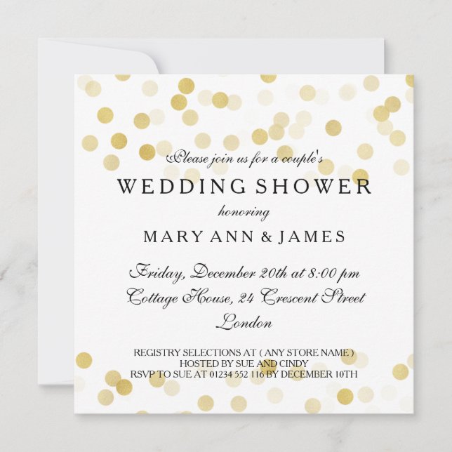Couple's Wedding Shower Gold Foil Glitter Lights Invitation (Front)