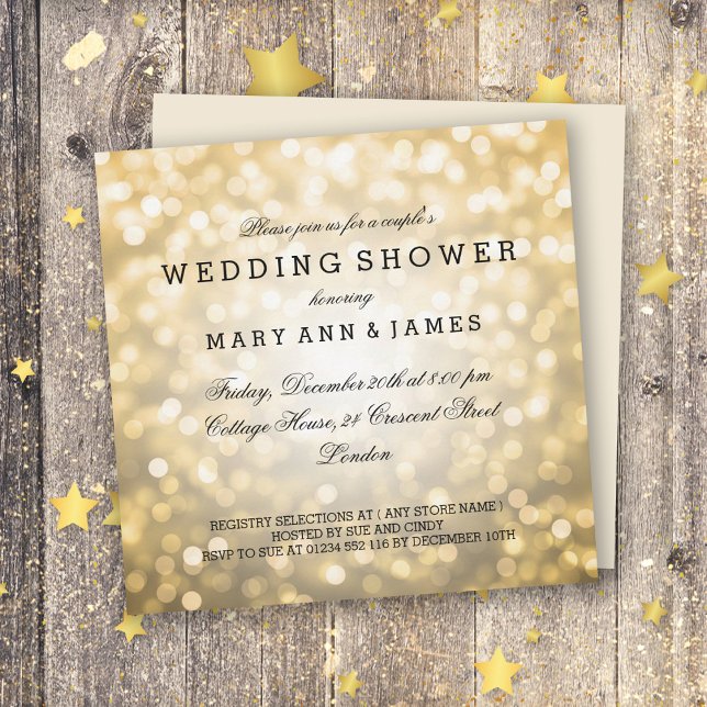 Couple's Wedding Shower Gold Glitter Lights Invitation (Creator Uploaded)
