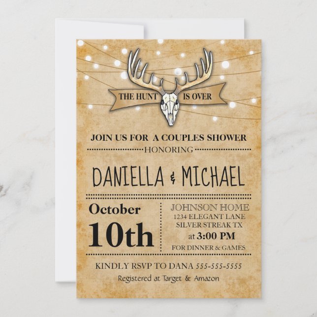Couples Wedding Shower Hunt Is Over Wedding Invitation (Front)