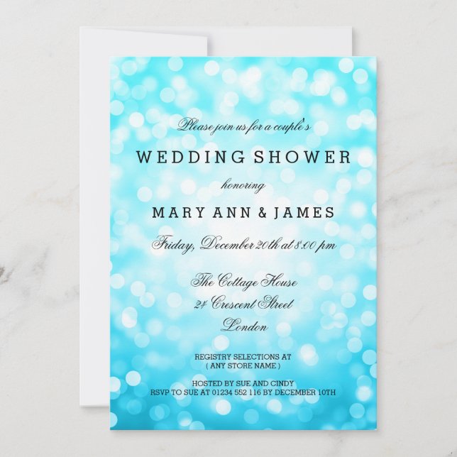 Couple's Wedding Shower Turquoise Glitter Lights Invitation (Front)