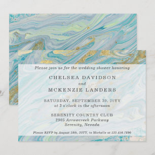 Couples' Wedding Shower Turquoise & Gold Marble Invitation