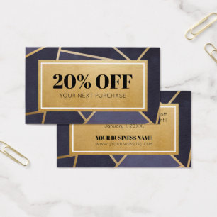 Coupon Navy Blue Gold Discount Cards