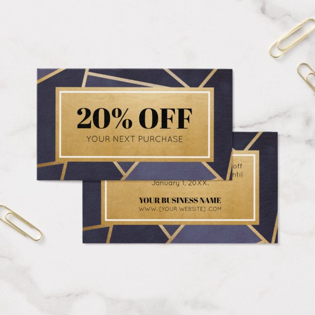 Coupon Navy Blue Gold Discount Cards (Office)