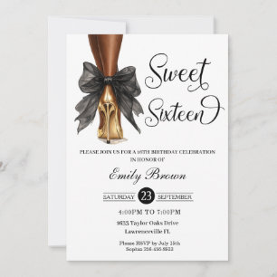 Couquette Black Ribbon Bow Fashion Heels Sweet 16  Invitation