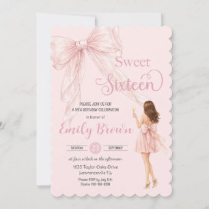 Couquette Blush Bow Brunette Fashion Girl Sweet 16 Invitation