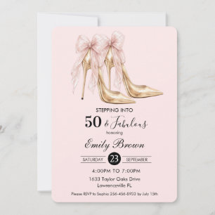 Couquette Blush Bow Fashion Heel 50th Birthday Invitation
