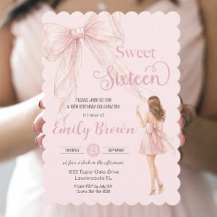 Couquette Blush Ribbon Bow Fashion Girl Sweet 16 Invitation