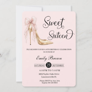 Couquette Blush Ribbon Bow Fashion Heel Sweet 16 Invitation